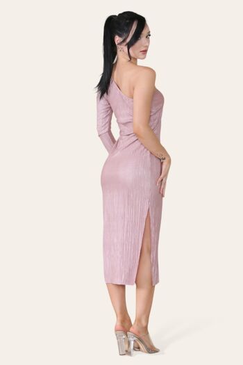 PLISSE PLEATED ONE SHOULDER MIDI DRESS- 6435-PLAIN 4