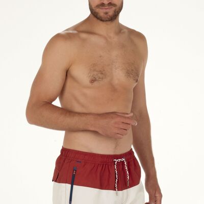 Tricolor swim shorts, zip pockets