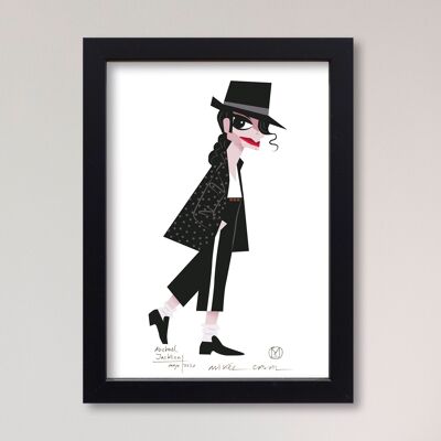 Illustrazione "Michael Jackson" di Mikel Casal. Riproduzione A5 firmata