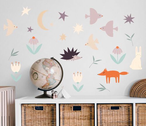 Forest Stories at Night - Fabric Wall Art Decals / Stickers for Children's Rooms