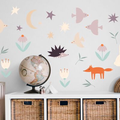Historias del bosque de noche - Vinilos decorativos de tela para pared / pegatinas para habitaciones infantiles