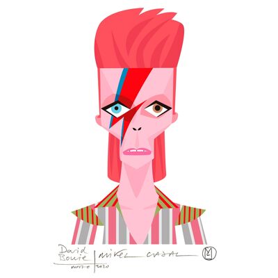 Illustrazione "David Bowie" di Mikel Casal. Riproduzione A5 firmata