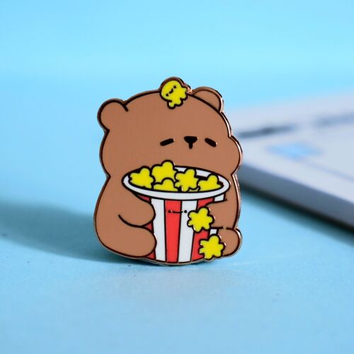 Popcorn Bear Enamel Pin