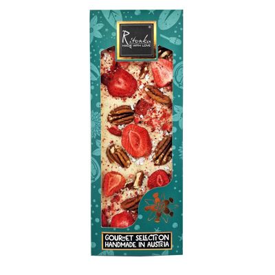 cioccolato bianco gourmet; Fragola, noci pecan, vero argento 130g