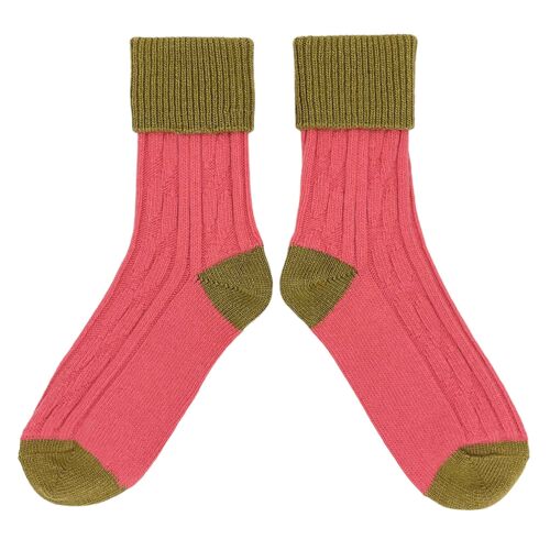 SLOUCH SOCKS - cashmere mix - CORAL / CITRUS GREEN