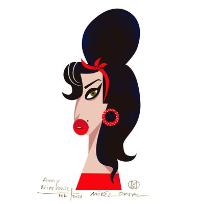 Illustration "Amy Winehouse" von Mikel Casal. A5 Reproduktion signiert