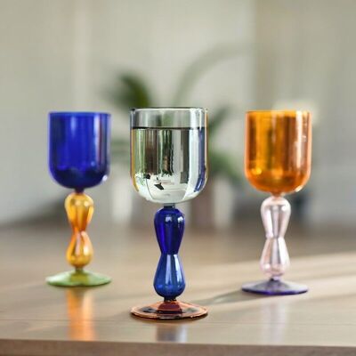 Bicchiere da vino calice dai colori retrò | Coppa da vino in vetro borosilicato