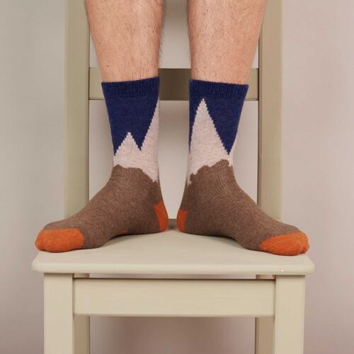 Men's Lambswool Ankle Socks  - mountain - navy blue
