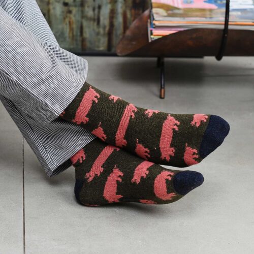 Men's Lambswool Ankle Socks - pig - khaki