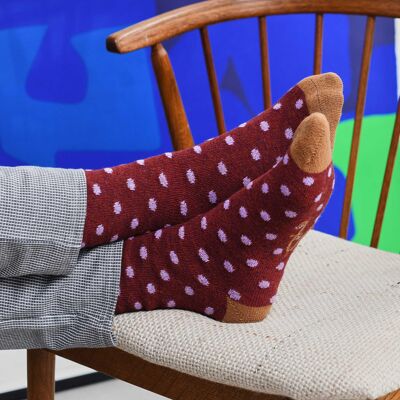Men's Lambswool Ankle Socks - small spot - dark red