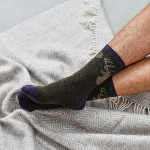 Men's Lambswool Ankle Socks  - stag - khaki