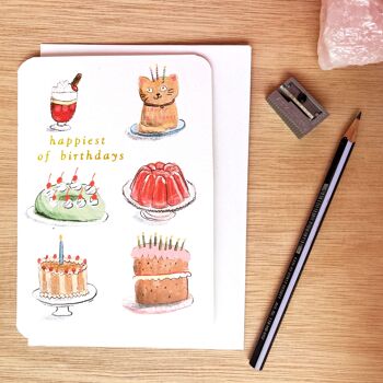 Carte Gâteaux d'anniversaire classiques en or vintage