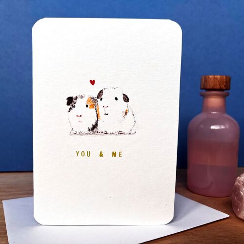 Vintage Gold You and Me Guinea Pigs Valentine Love Card
