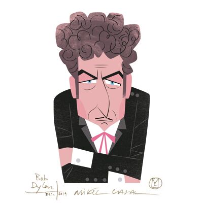 Illustrazione "Bob Dylan" di Mikel Casal. Riproduzione A5 firmata