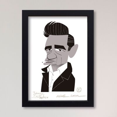 Illustration "Johnny Cash" by Mikel Casal. A5 reproduction signed