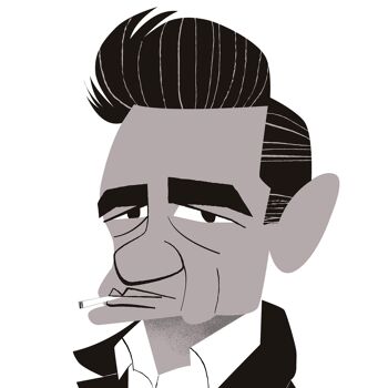 Illustration "Johnny Cash" par Mikel Casal. Reproduction A5 signée 3