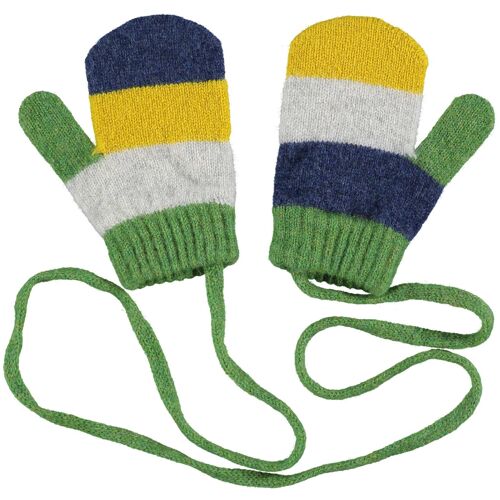 Kids' Patterned Lambswool Mittens - BLOCK - navy/electric yellow