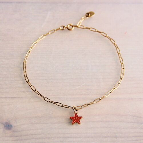 Stainless steel d-chain anklet with starfish – coral/gold