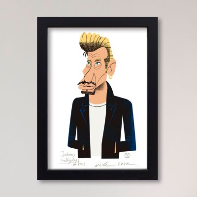 Illustration "Johnny Hallyday" by Mikel Casal. A5 reproduction signed