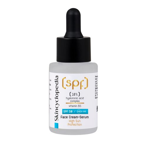Skincyclopedia | Hydrating Face Cream-Serum SPF 50 | 30ml | SUN PROTECTION | 10% HYALURONIC ACID COMPLEX, VITAMIN B5, AND CENTELA