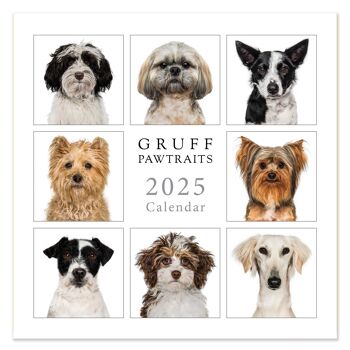 Calendrier carré pour chiens illustrés Gruff Pawtraits 2025 1