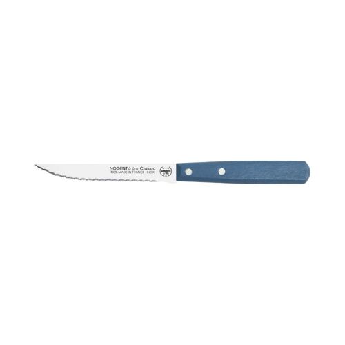 Couteau Steak - 11 cm Lame Double Crantage Pointue - Bleu Paon - Avec Protection | Classic Bois | NOGENT ***