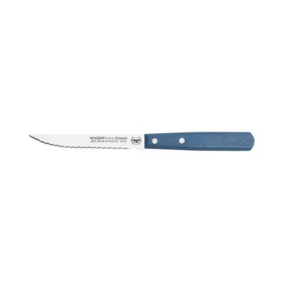 Steakmesser – 11 cm doppelspitzige gekerbte Klinge – Pfauenblau – mit Schutz | Klassisches Holz | NOGENT ***