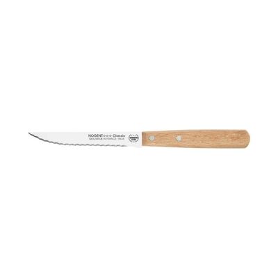 Cuchillo para carne - Hoja dentada de doble punta de 11 cm - Haya - Con protección | Madera clásica | NOGENTE ***