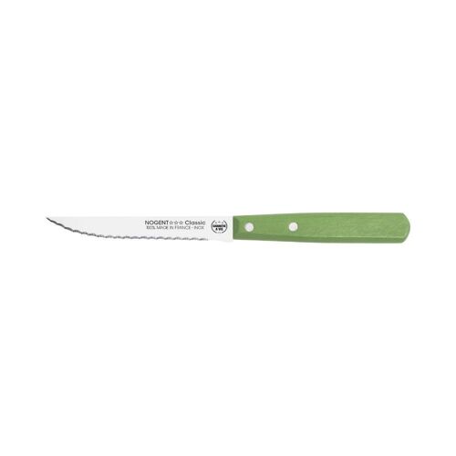 Couteau Steak - 11 cm Lame Double Crantage Pointue - Vert Olive - Avec Protection | Classic Bois | NOGENT ***