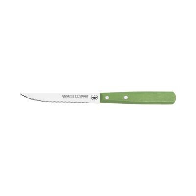 Coltello da Bistecca - Lama Dentata a Doppia Punta da 11 cm - Verde Oliva - Con Protezione | Legno classico | NOGENTE ***