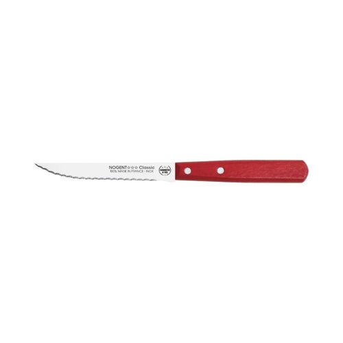 Couteau Steak - 11 cm Lame Double Crantage Pointue - Rouge - Avec Protection | Classic Bois | NOGENT ***