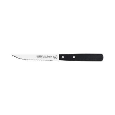 Cuchillo para carne - Hoja dentada de doble punta de 11 cm - Negro - Con protección | Madera clásica | NOGENTE ***