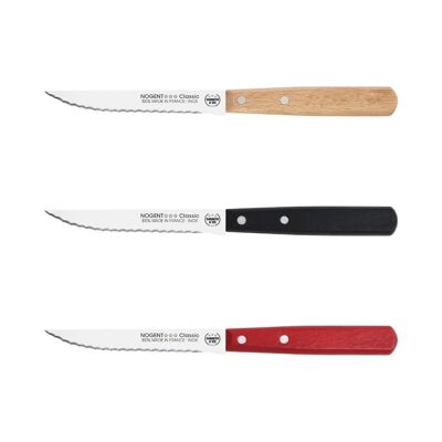 Coltello da Bistecca - Lama Dentata a Doppia Punta 11 cm - Variegato: Faggio, Nero, Rosso - Con Protezione | Legno classico | NOGENTE ***