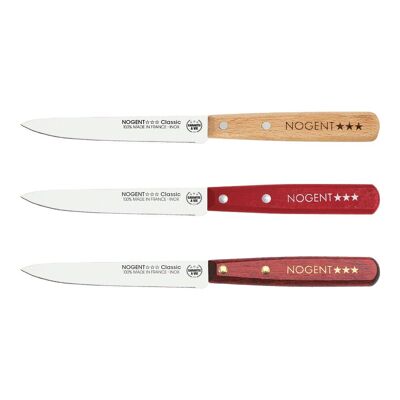 Coltello per Pomodoro - Lama Dentata da 11 cm 1 mm - Variegato: Ciliegio, Faggio, Rosso - Con Protezione | Legno classico | NOGENTE ***