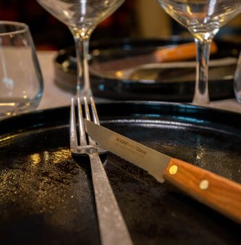 Couteau Steak - 11 cm Lame Double Crantage Pointue - Cerisier des Bois - Avec Protection | Classic Bois | NOGENT *** 2