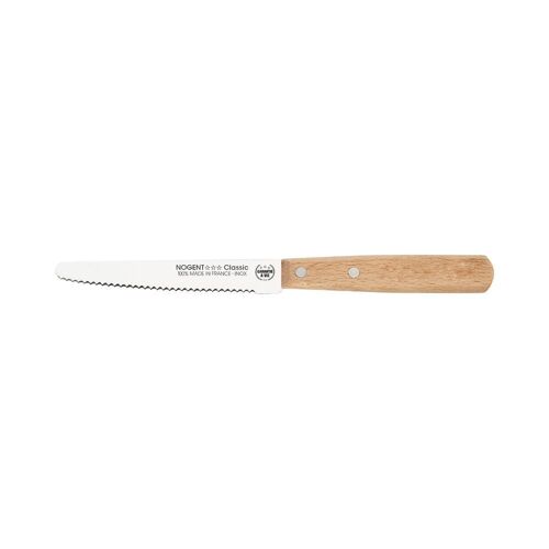 Couteau de Table Rond - 11 cm Lame Crantée 3mm - Hêtre - Avec Protection | Classic Bois  | NOGENT ***