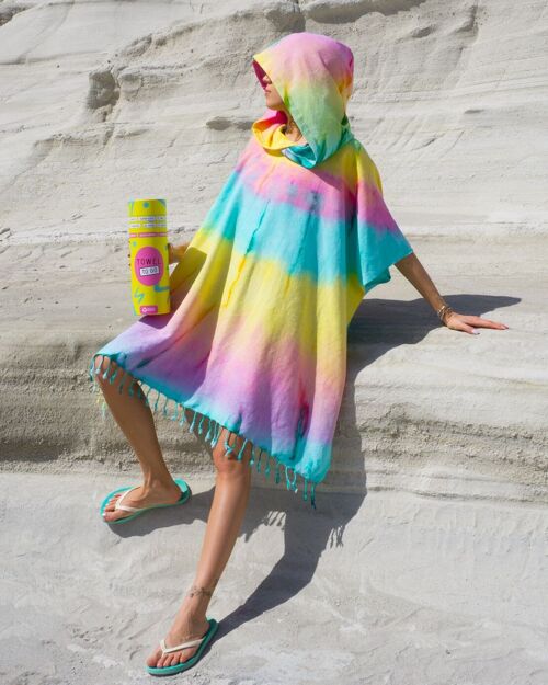 TIE DYE Hooded Beach Poncho | Pink - Green, with Recycled Gift Box