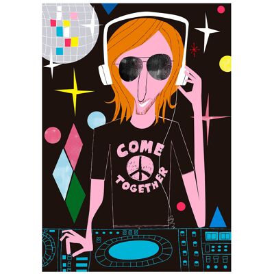 Illustration "David Guetta" by Mikel Casal. A5 reproduction signed