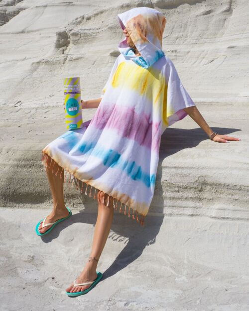 TIE DYE Hooded Beach Poncho | Purple - Blue, with Recycled Gift Box