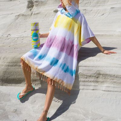 Poncho de playa con capucha TIE DYE | Morado - Azul, con caja de regalo reciclada