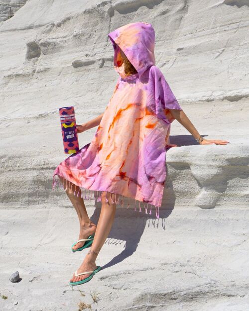 TIE DYE Hooded Beach Poncho | Purple - Orange, with Recycled Gift Box