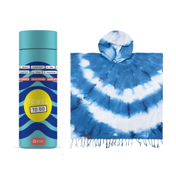 TIE DYE Poncho de plage à capuche | Bleu - Blanc, avec coffret cadeau recyclé 2