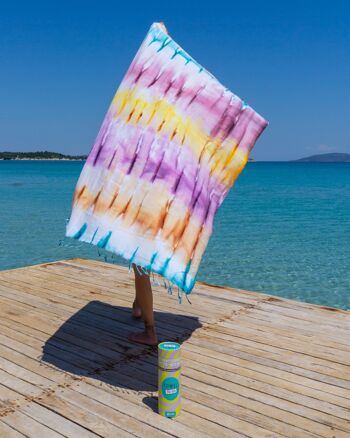 TIE DYE Serviette convertible « Deux-en-un » | Kimono et serviette de plage | Violet - Bleu, avec boîte cadeau recyclée 3