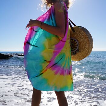 TIE DYE Serviette convertible « Deux-en-un » | Kimono et serviette de plage | Violet - Bleu, avec boîte cadeau recyclée 5