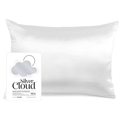 Taie d'oreiller en satin Silver Cloud infusée d'ions d'argent