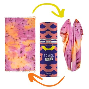 TIE DYE Serviette convertible « Deux-en-un » | Kimono et serviette de plage | Violet - Orange, avec coffret cadeau recyclé 2