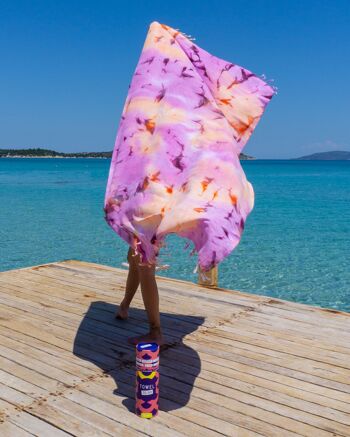 TIE DYE Serviette convertible « Deux-en-un » | Kimono et serviette de plage | Violet - Orange, avec coffret cadeau recyclé 3