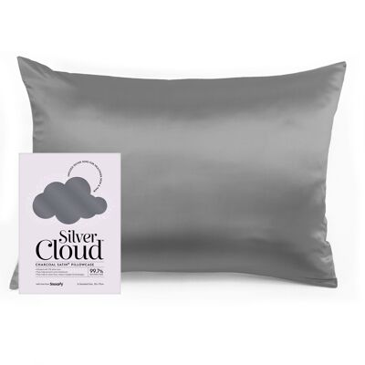 Funda de almohada de satén color carbón Silver Cloud con iones de plata