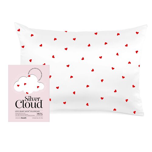 Silver Cloud Heart Print Satin Pillowcase Infused With Silver Ions
