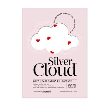 Taie d'oreiller en satin à imprimé cœur Silver Cloud infusée d'ions d'argent 7